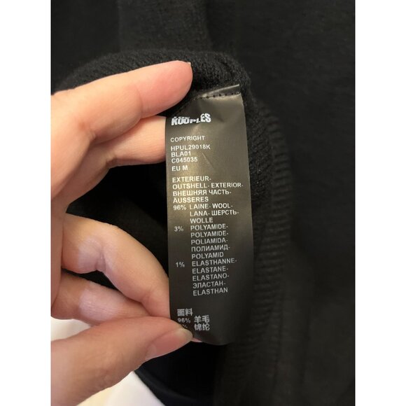 The Kooples Mens Black Knitted Wool Blend Crewneck Sweater W/Crest Patch Size M - Picture 4 of 4